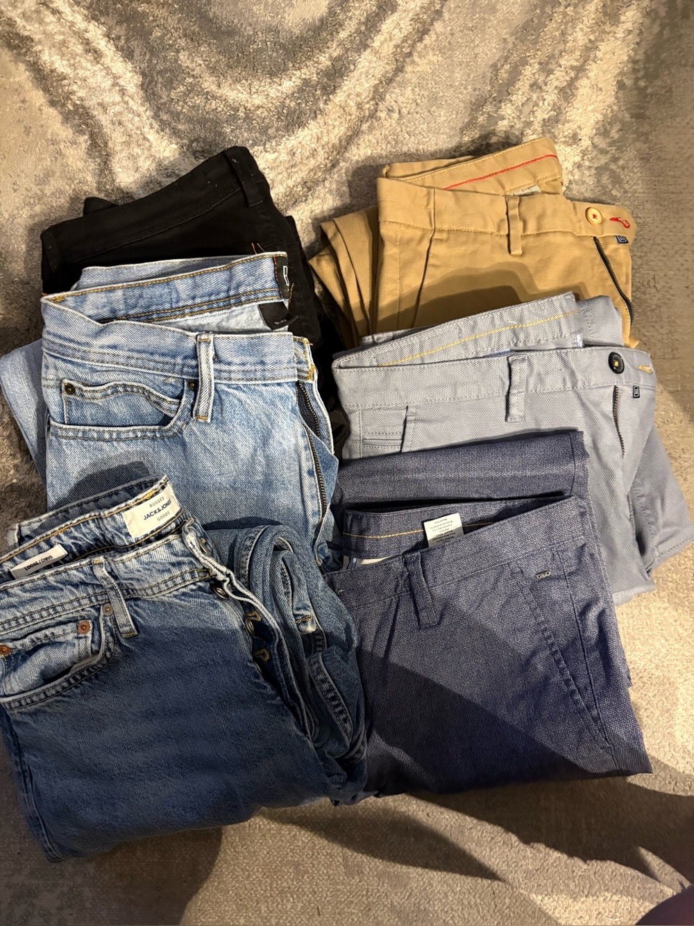 Jack & Jones Mixed Pants Pack in Light Blue, Blue, Black, Tan